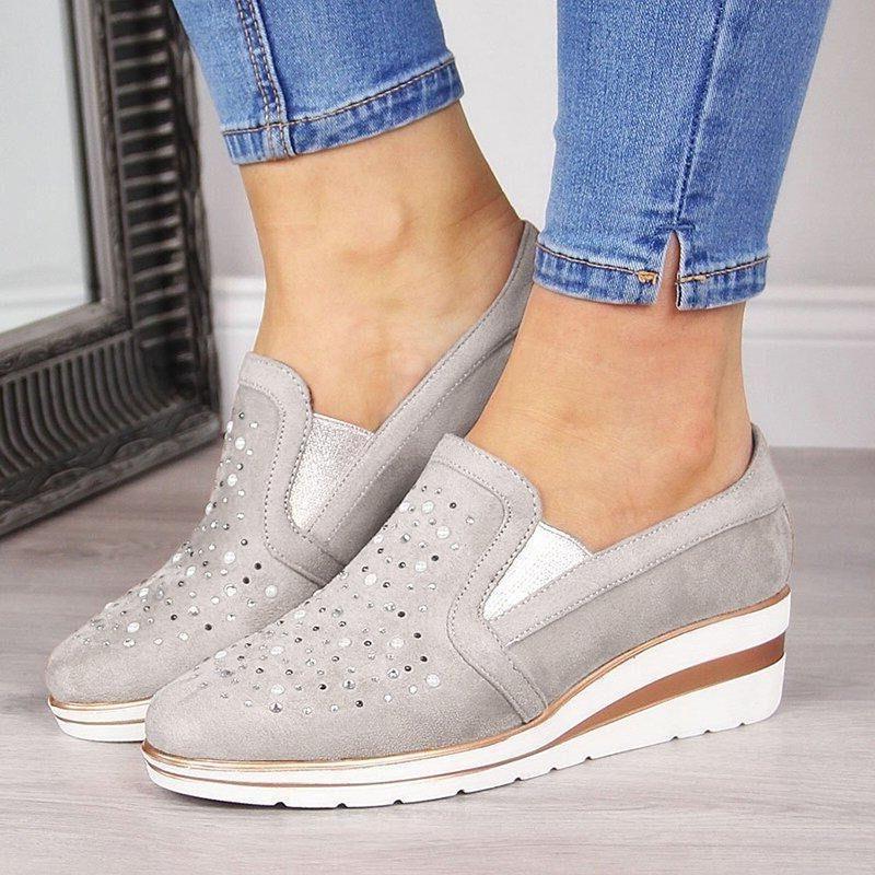 Plus Size Wedge Rhinestone Loafers