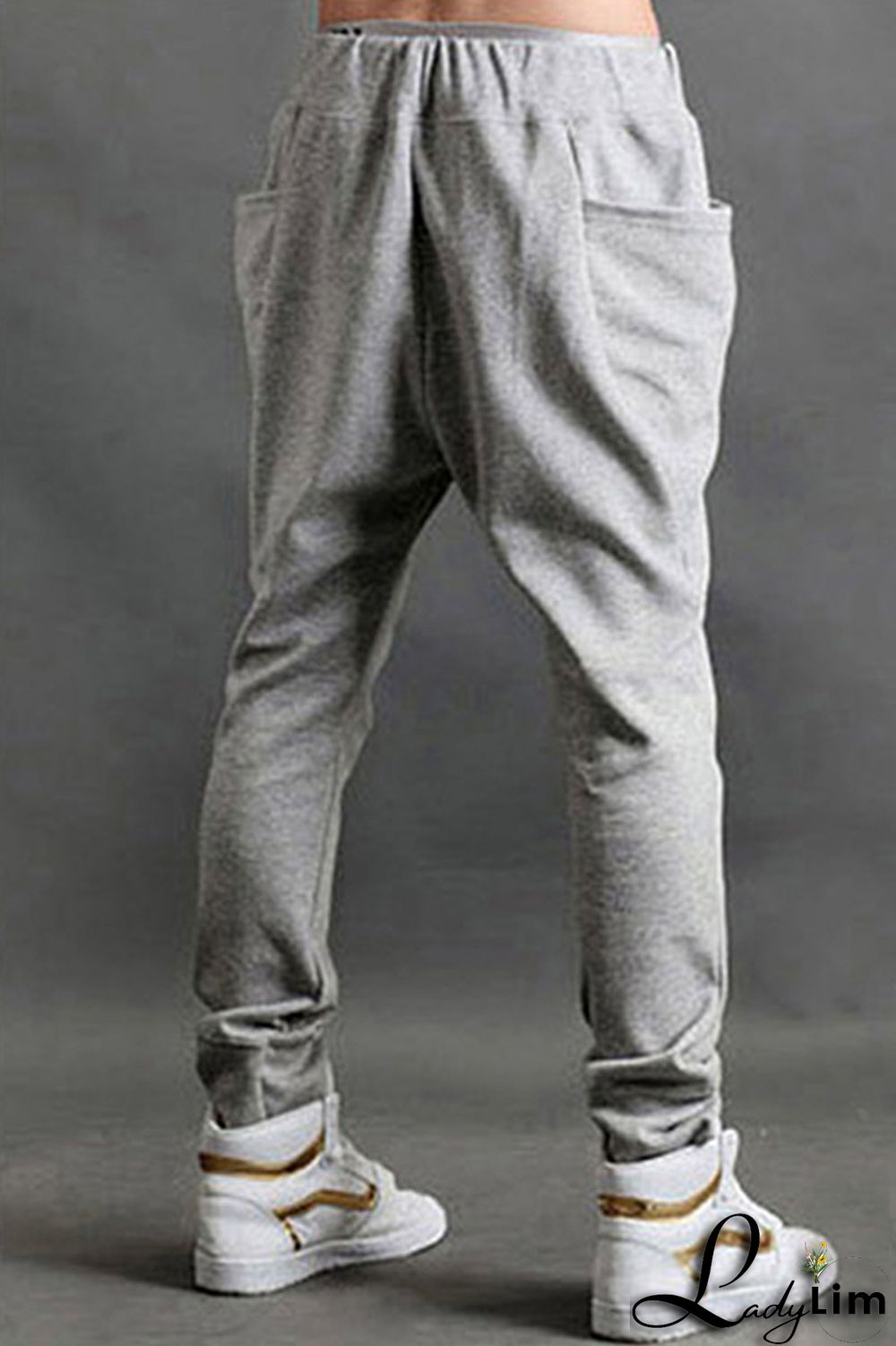 Grey Casual Solid Split Joint Pocket Harlan Mid Waist Harlan Solid Color Pants