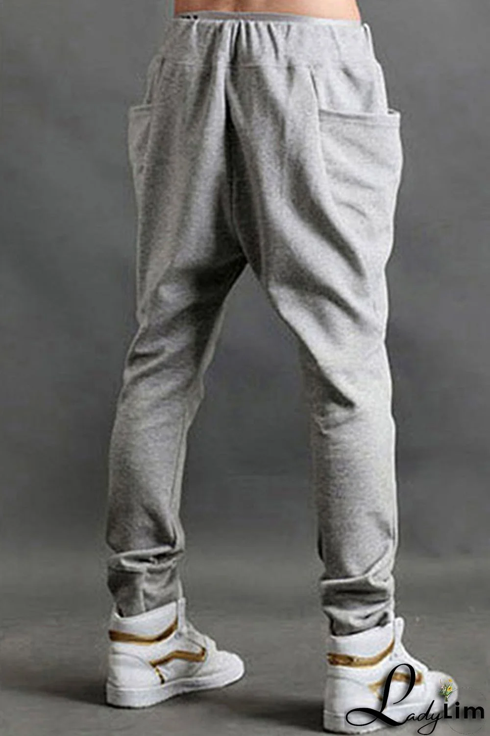 Grey Casual Solid Split Joint Pocket Harlan Mid Waist Harlan Solid Color Pants