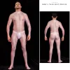 Mens Sexy Jumpsuit Oil Shiny Glossy Body Sculpting Underwear High Elastic Silky Open Zipper Pantyhose Transparent Bodystockings