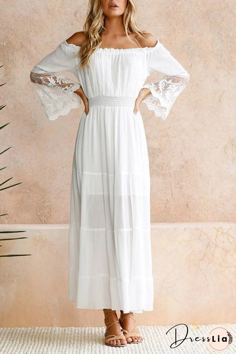 Off The Shoulder Lace Patchwork Dress