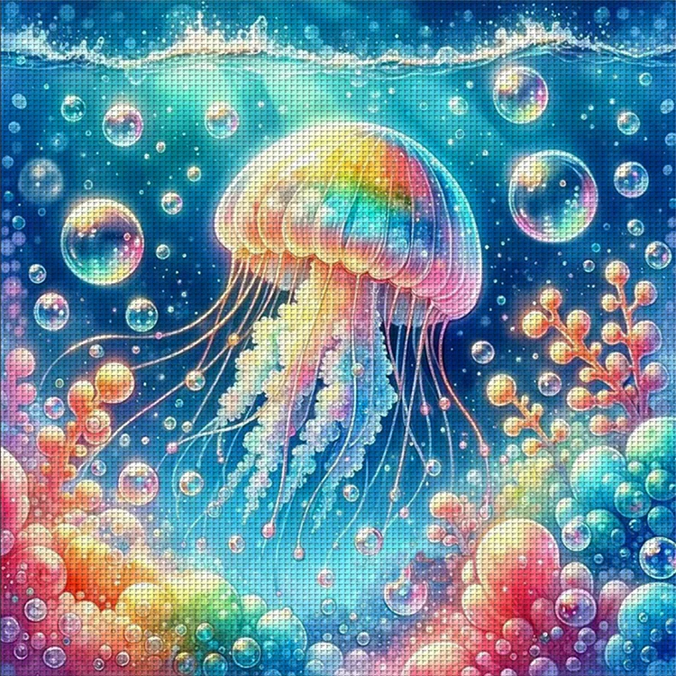 Colorful Jellyfish 11CT Stamped Cross Stitch 40*40CM