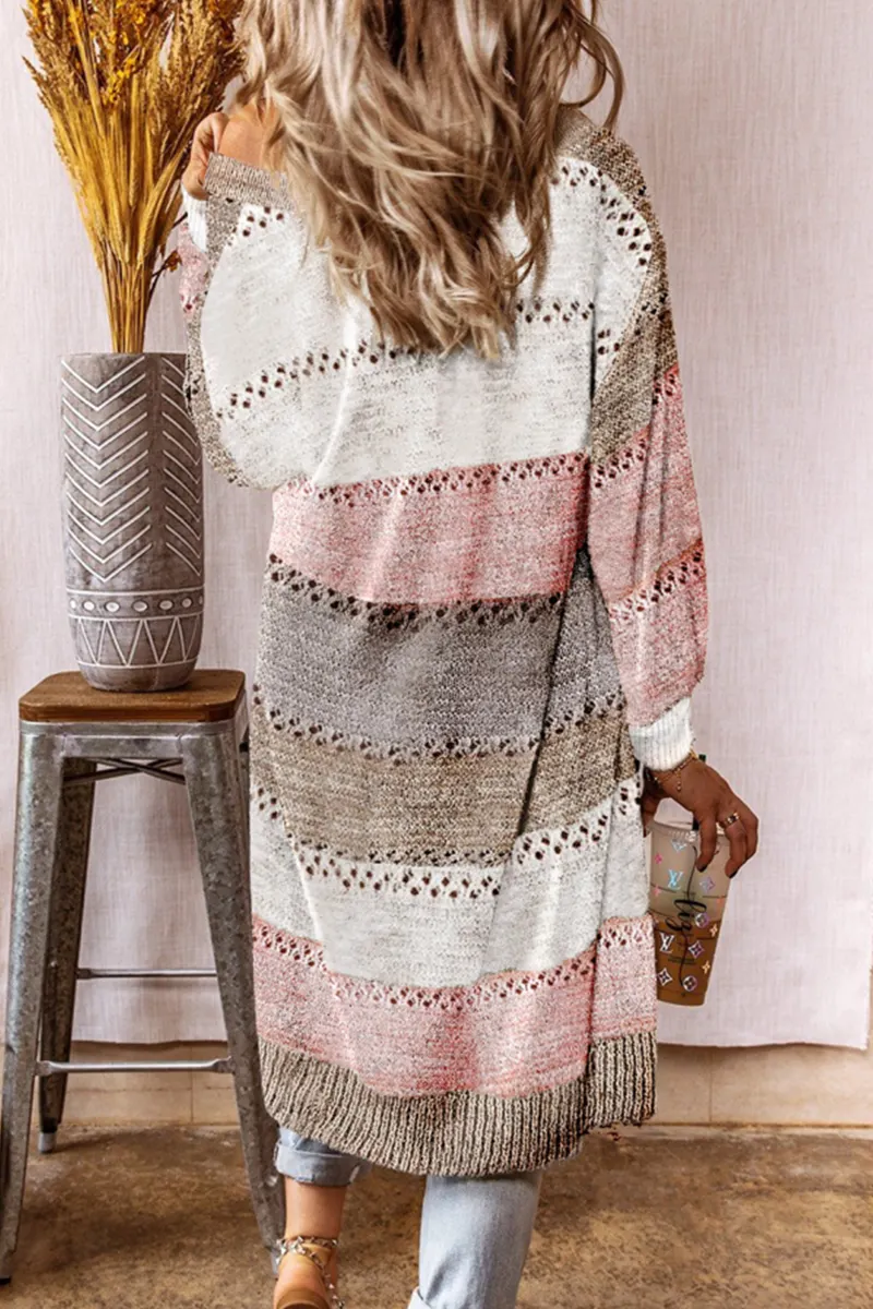 Casual patchwork outerwear with hollow out cardigan collar