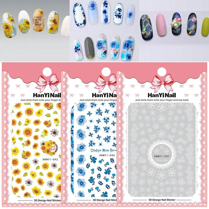 3D Charms Flowers Leaf Nail Art Stickers Watercolor Abstract Floral Nail Decal Sliders Manicures Nail Art Decorations For Autumn