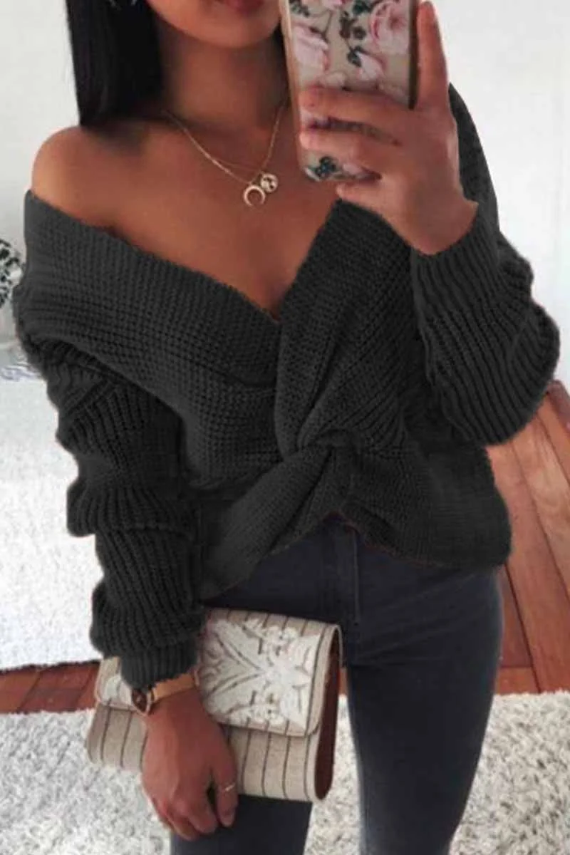 Sexy Strapless Knotted Sweater
