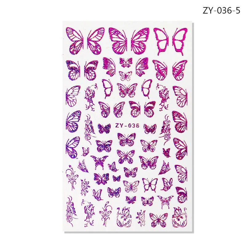 NEW Holographic 3D Laser Butterfly Nail Art Stickers Gold Silver Nail Adhesive Sliders Decals Laser Sticker Decor DIY Manicure-Nail Inspo