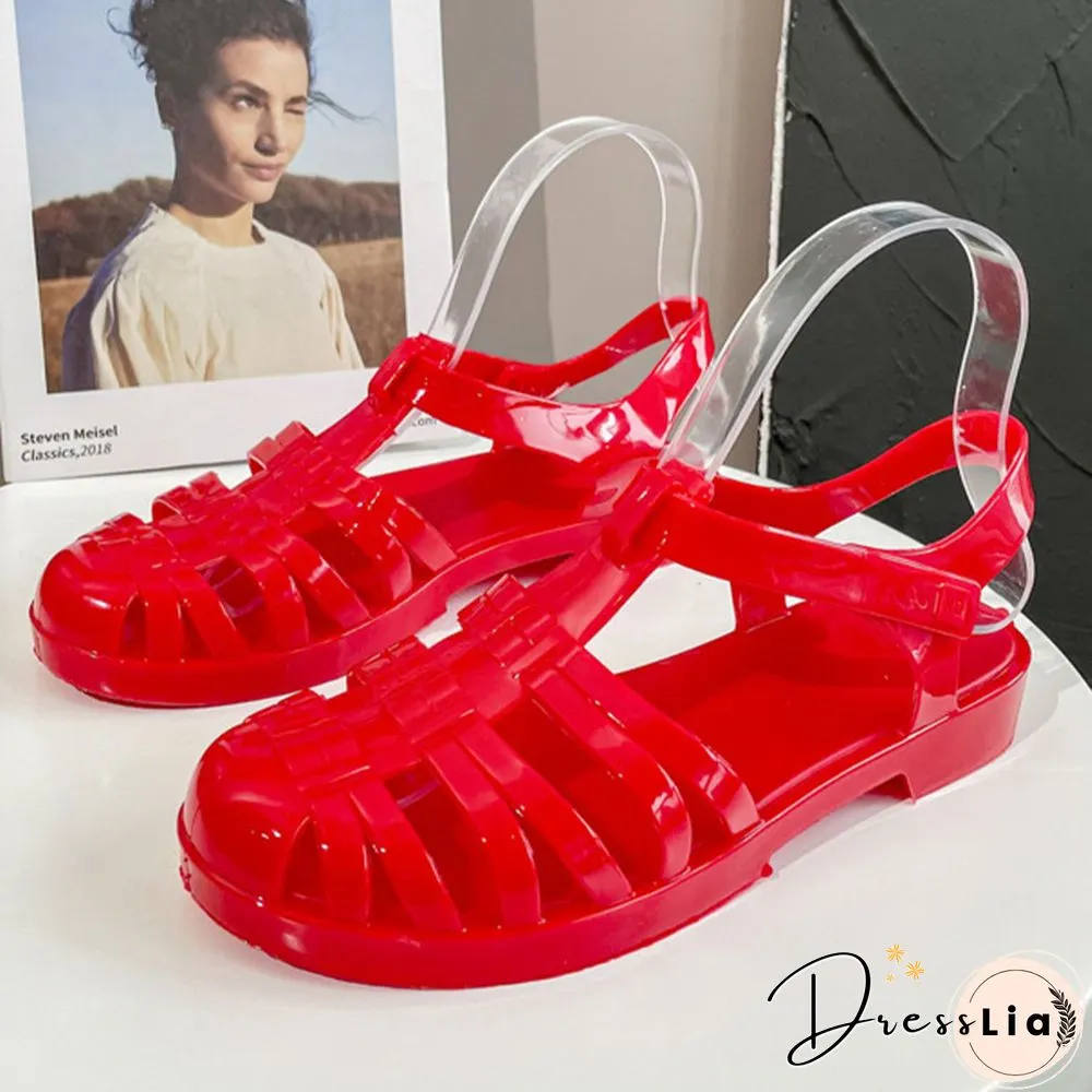 Womens Sandals Jelly Shoes Summer Ankle Strap Rubber Soft Sole Non-Slip Mom Casual
