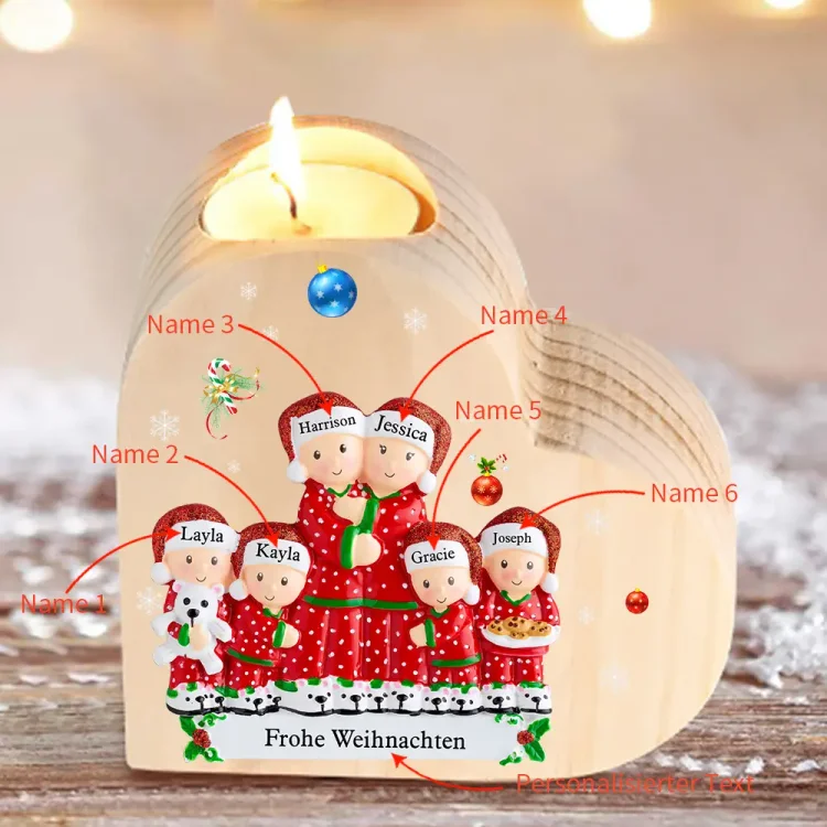 Kettenmachen Herzform Personalisierte 6 Namen & Text Kerzenhalter- Weihnacht Thema Kerzenhalter