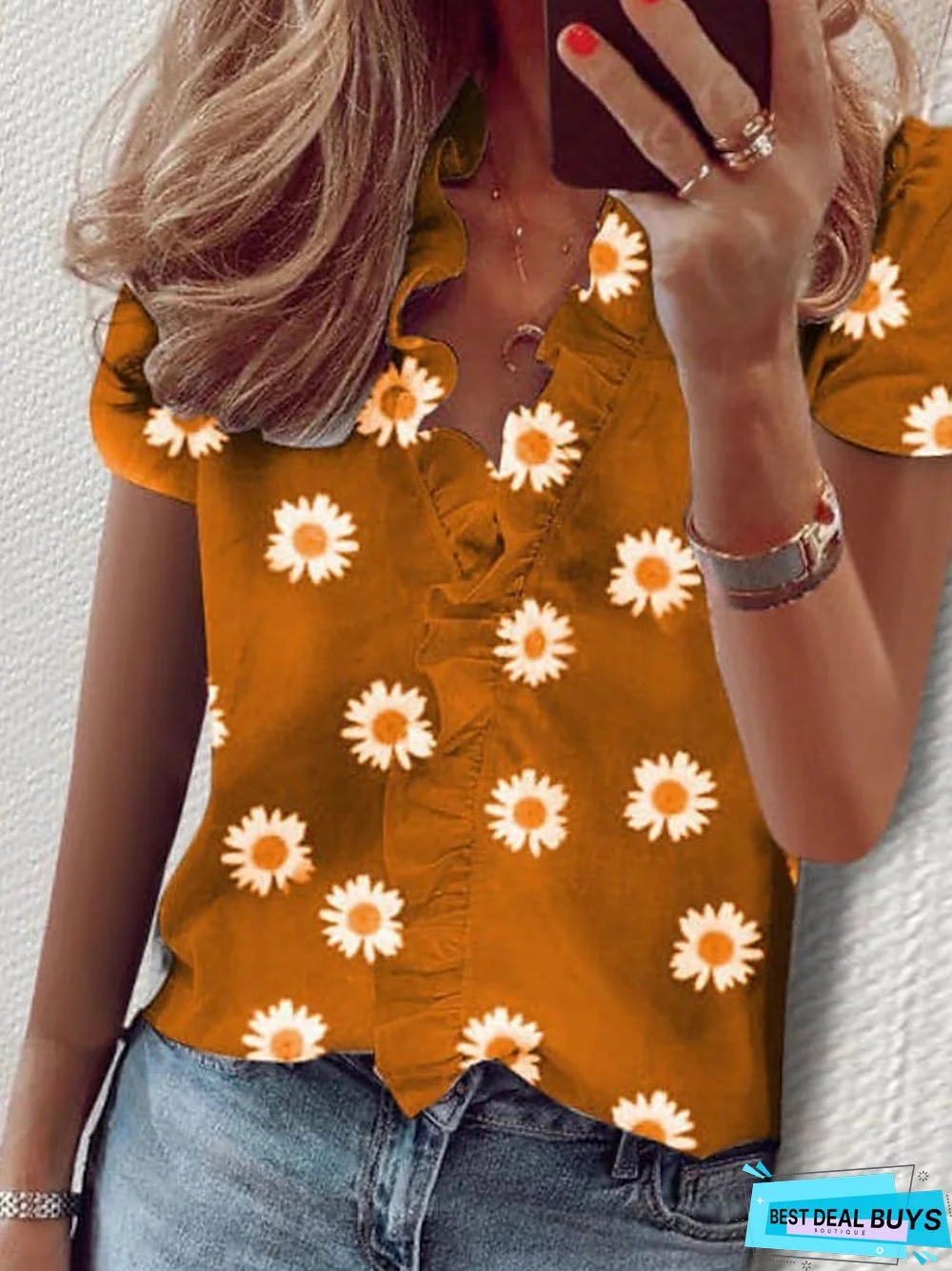 Women's Blouse Shirt Solid Colored Ruffle V Neck Tops Basic Top White Black White Yellow White