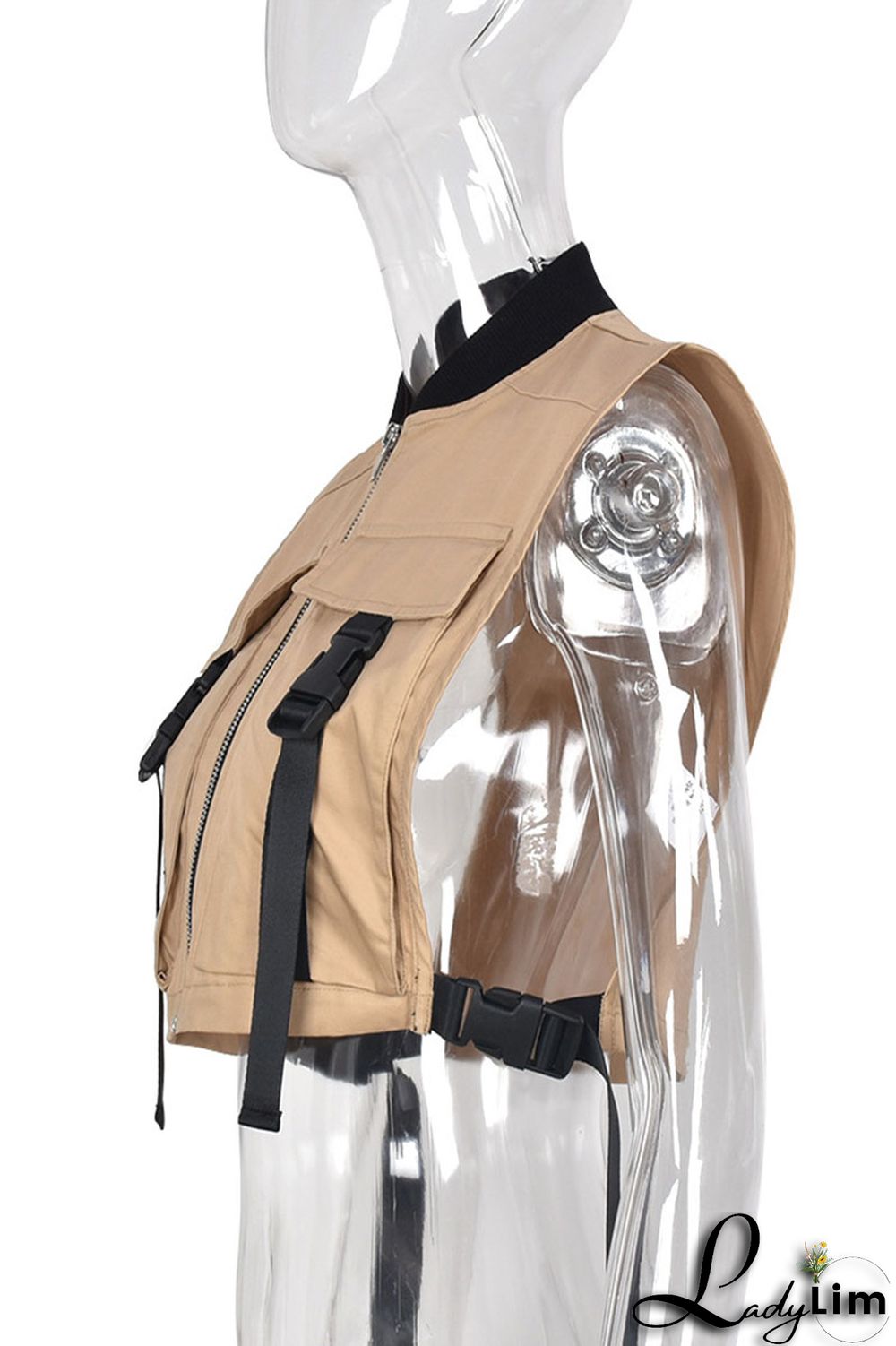 Purple Casual Street Solid Split Joint Pocket Zipper Tops