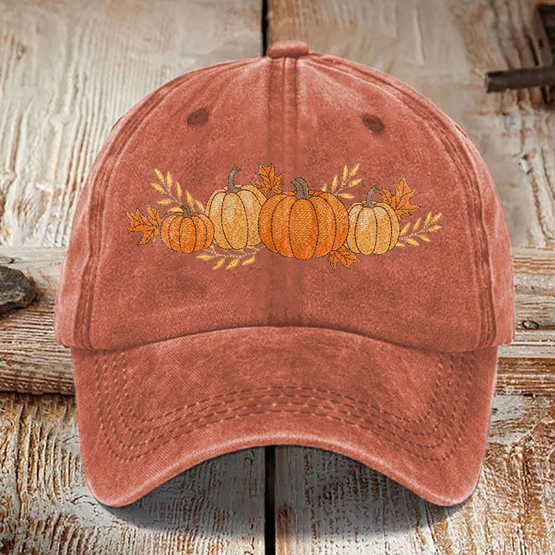 Comstylish Unisex Distressed Washed Cotton Thanksgiving Pumpkin Print Hat