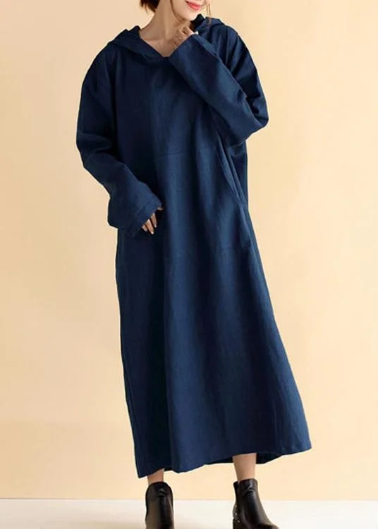 Beautiful Navy Tunic Hooded Pockets Traveling Spring Dresses