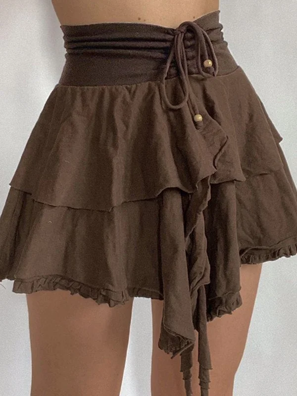 Brownm Lace Double Layer Mini Skirts