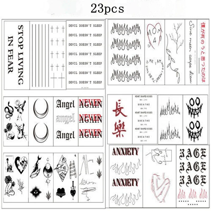23Sheet Waterproof Temporary Tattoo Stickers Men and Women Rose Flame English Art Decoration Arm Neck Hand Back Fake Tattoo Hot