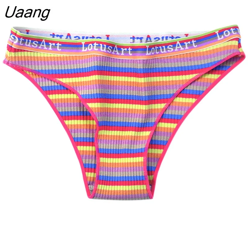 Uaang Contrast Color Striped Cotton Thongs Knitted Sexy Sports Women's