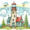 4Pcs/set Diamond Painting-DIY Full Round Drill Lighthouse Cottage(30*30 CM)