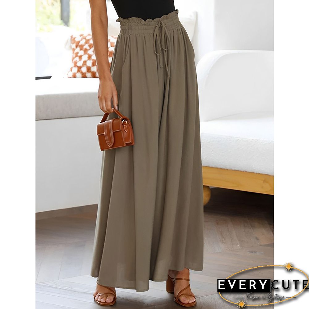 Khaki High Waist Elastic Waistband Long Culottes