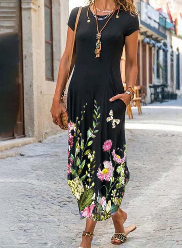 Women's Dresses Floral Plants Print Maxi Dress