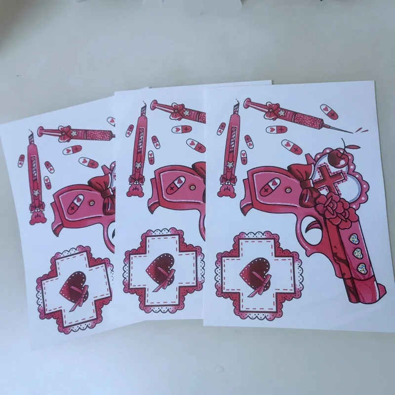 New Girl Gun Combination Pink Tattoo Stickers Female Love 4 Patterns Waterproof Large Fake Tattoo Arm Temporary Tattoo Stickers