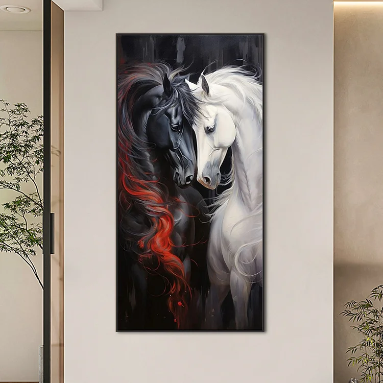 Full Round Drill Diamond Painting -Black Horse White Horse - 40*80cm