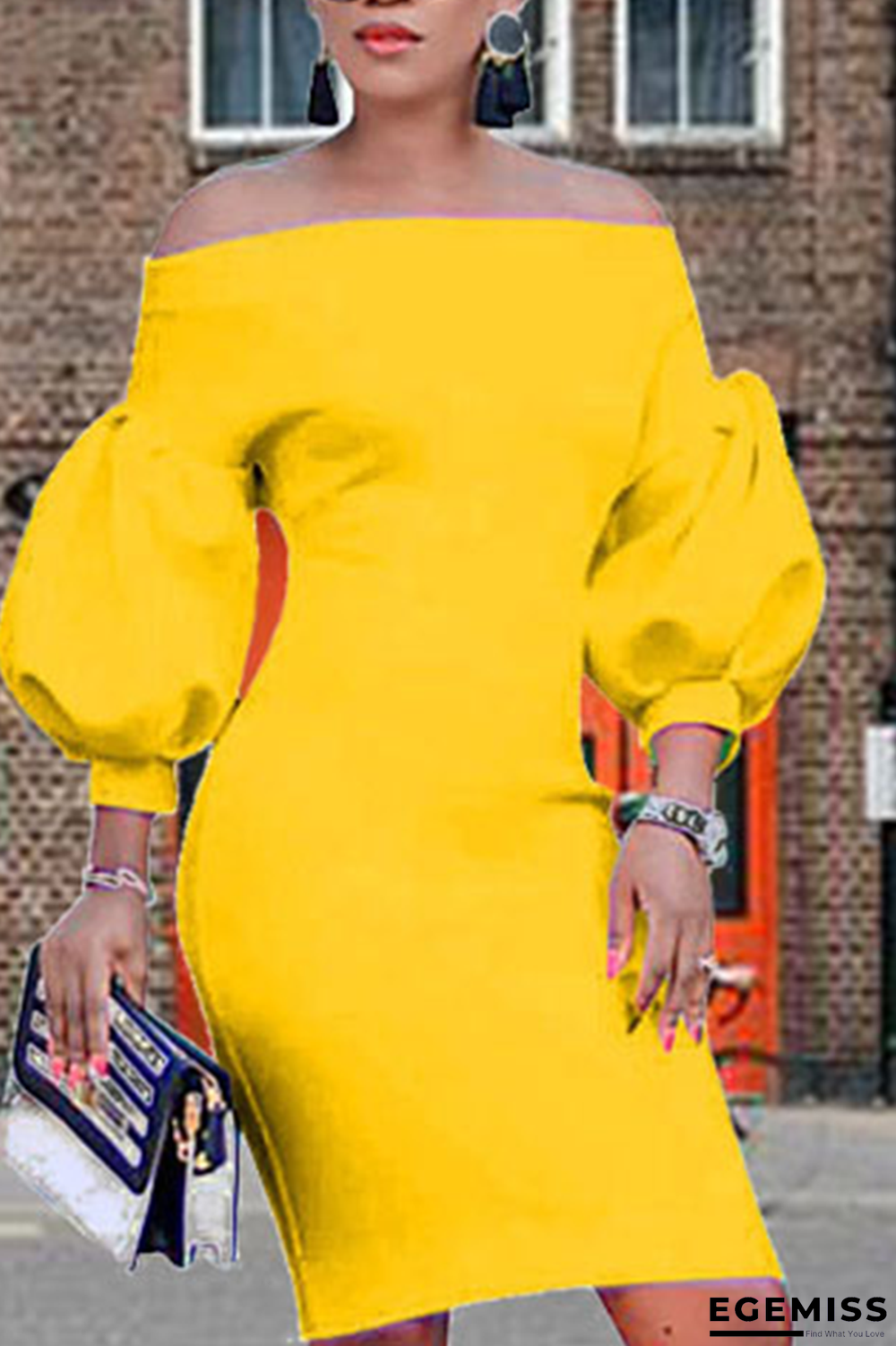 Yellow Sexy Solid Patchwork Off the Shoulder Pencil Skirt Dresses | EGEMISS