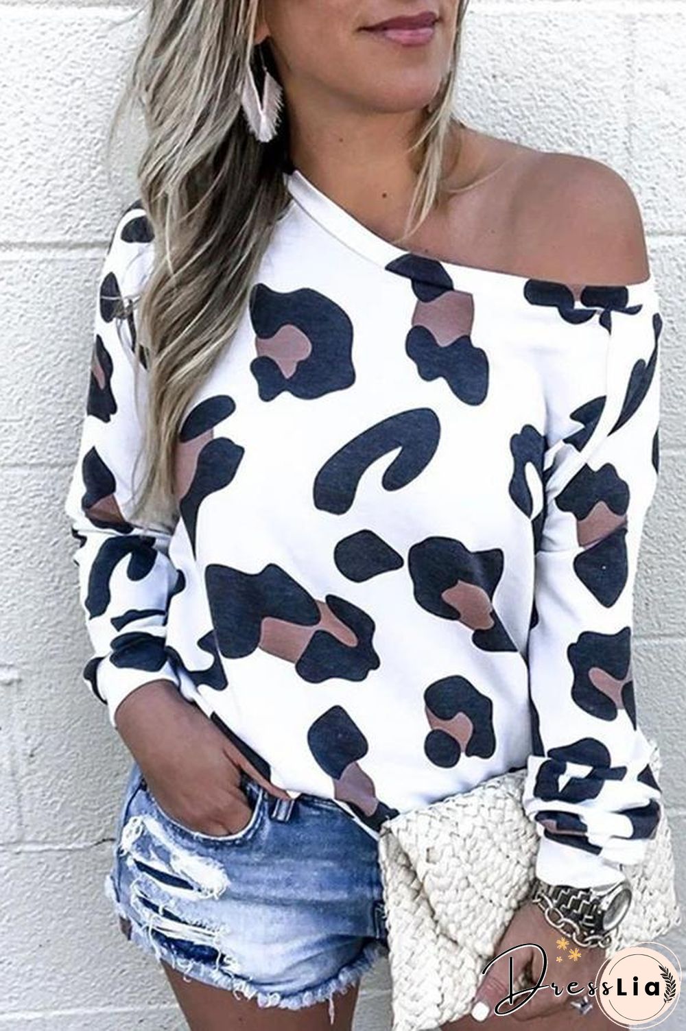 Casual Leopard Print Long Sleeve Blouse P10529