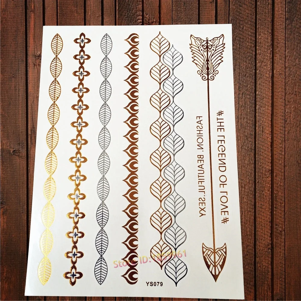 Sexy Leopard Print Tattoo Gold Metallic Wing Design Temporary Tattoo Sticker Women Body Art Waterproof Fake Tatoo Decals AYS-125