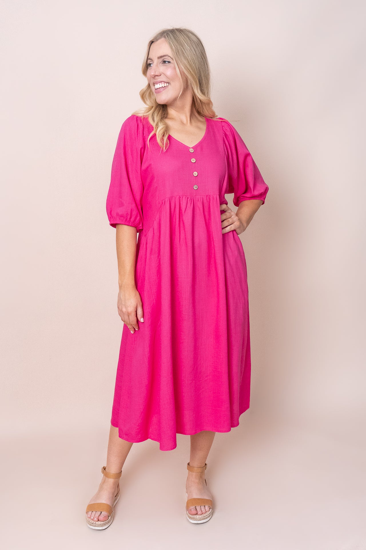 Emery Midi Dress in Fuchsia