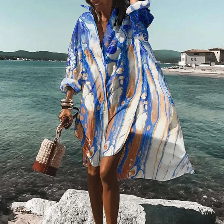 Ink Smudge Print Oversized Shirt Midi Dress