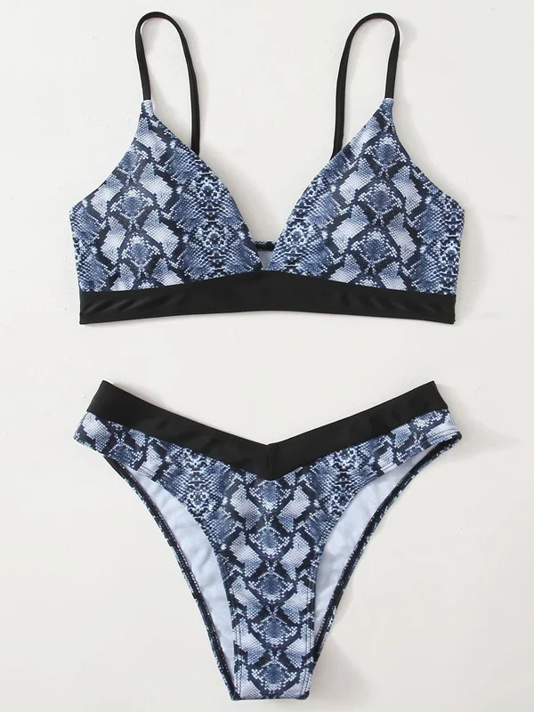 Snakeskin Printed Padded Bikini Swimsuit