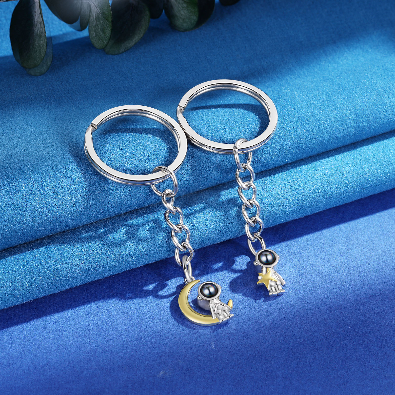 Ti amo Coppia di portachiavi 1 foto personalizzata astronauta luna e stella con proiezione per coppia