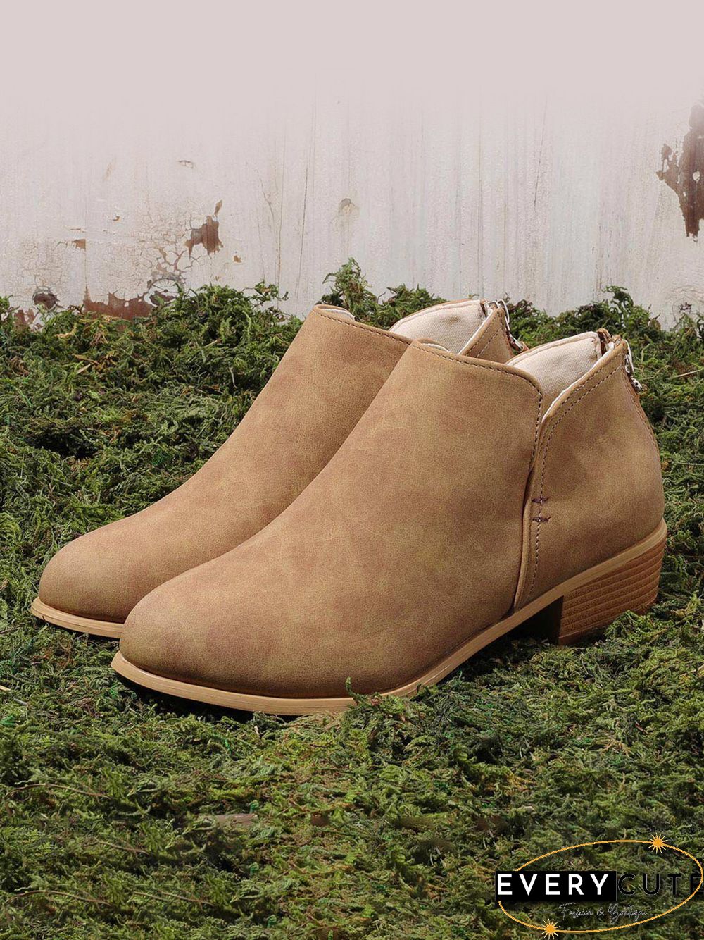 Pu Chunky Heel Zipper Pumps