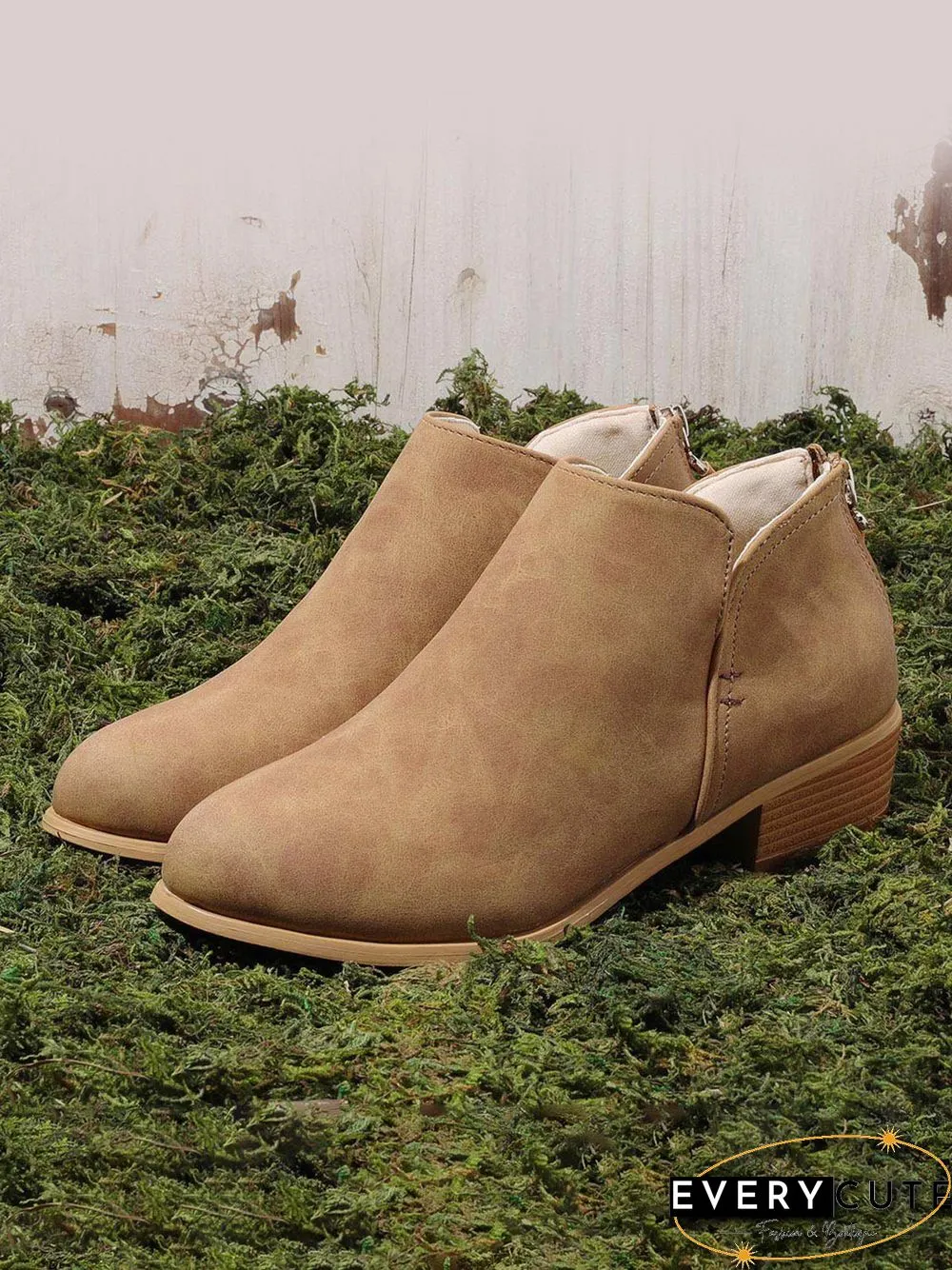 Pu Chunky Heel Zipper Pumps
