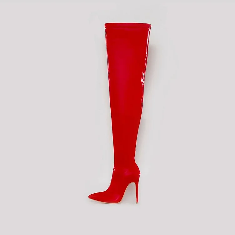 Red Patent Thigh-High Heel Boots Vdcoo