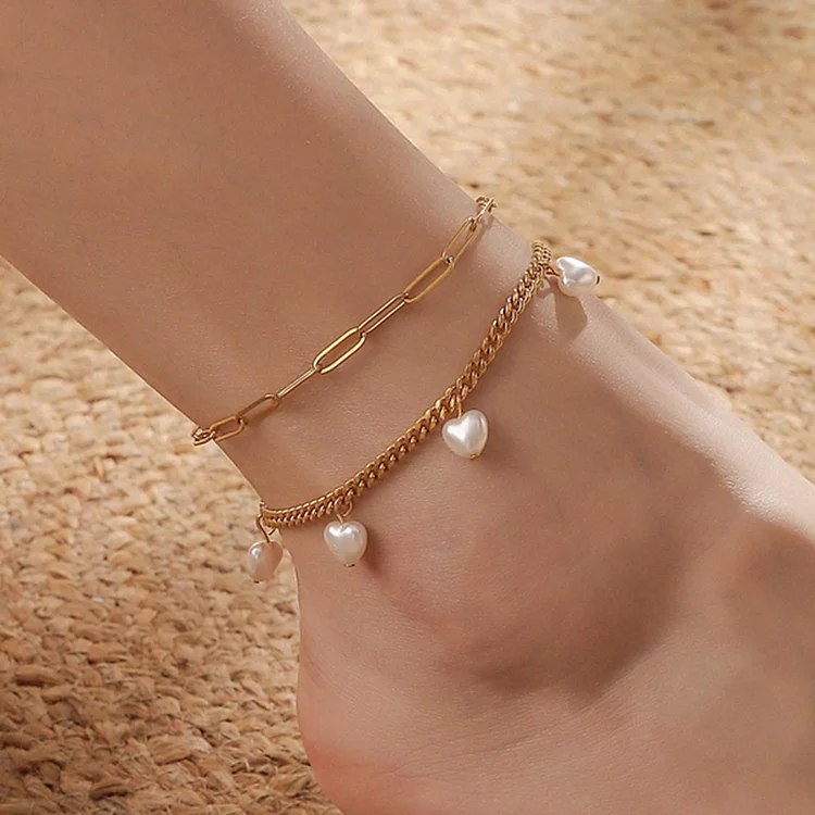 Chain And Pearl Double Layer Anklet