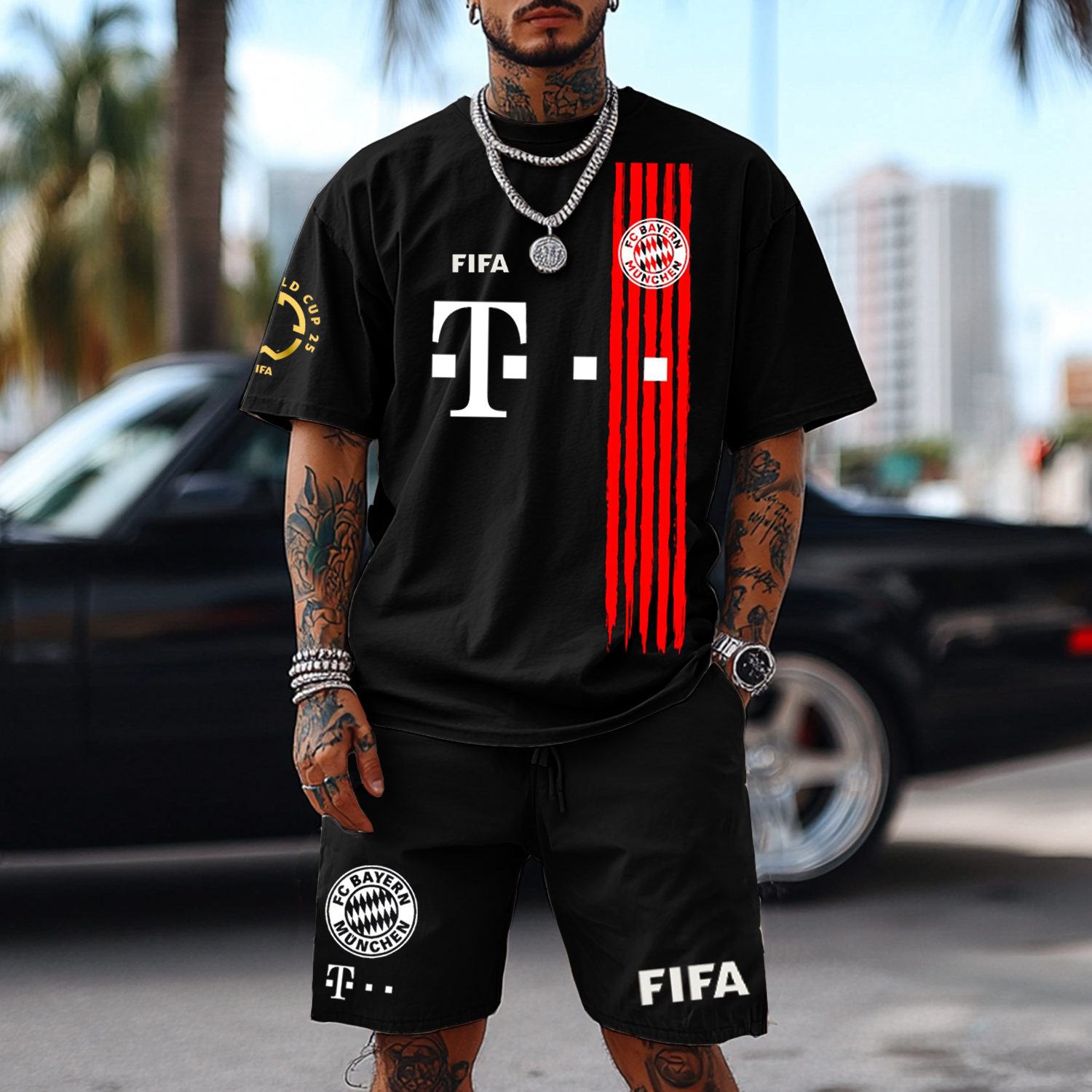 Fashion Street Football Print Oversized Suit / TECHWEAR CLUB / Techwear
