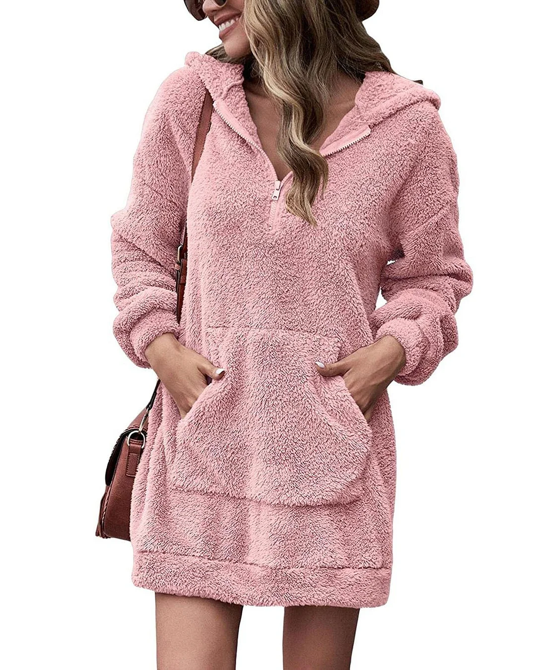 Women's Hoodies  Zipper Plush Sweater Long Top
