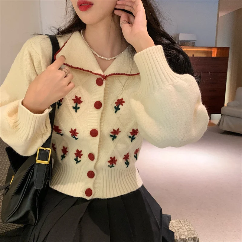 Toloer Toloer Embroidered Sweater Sweater Female 2024 Autumn And Winter New Chic Top Design Sense Niche Cardigan Coat Female-Outfit Ideas