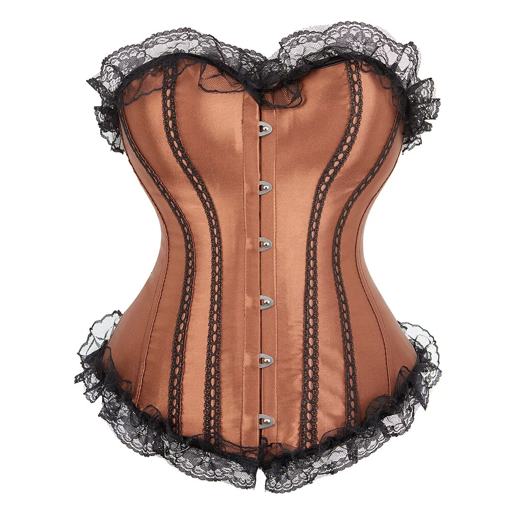 Billionm Lace up Boned Overbust Corset Bustier Rhinestone Satin Costume Showgirl Top Lingerie Plus Size S-6X