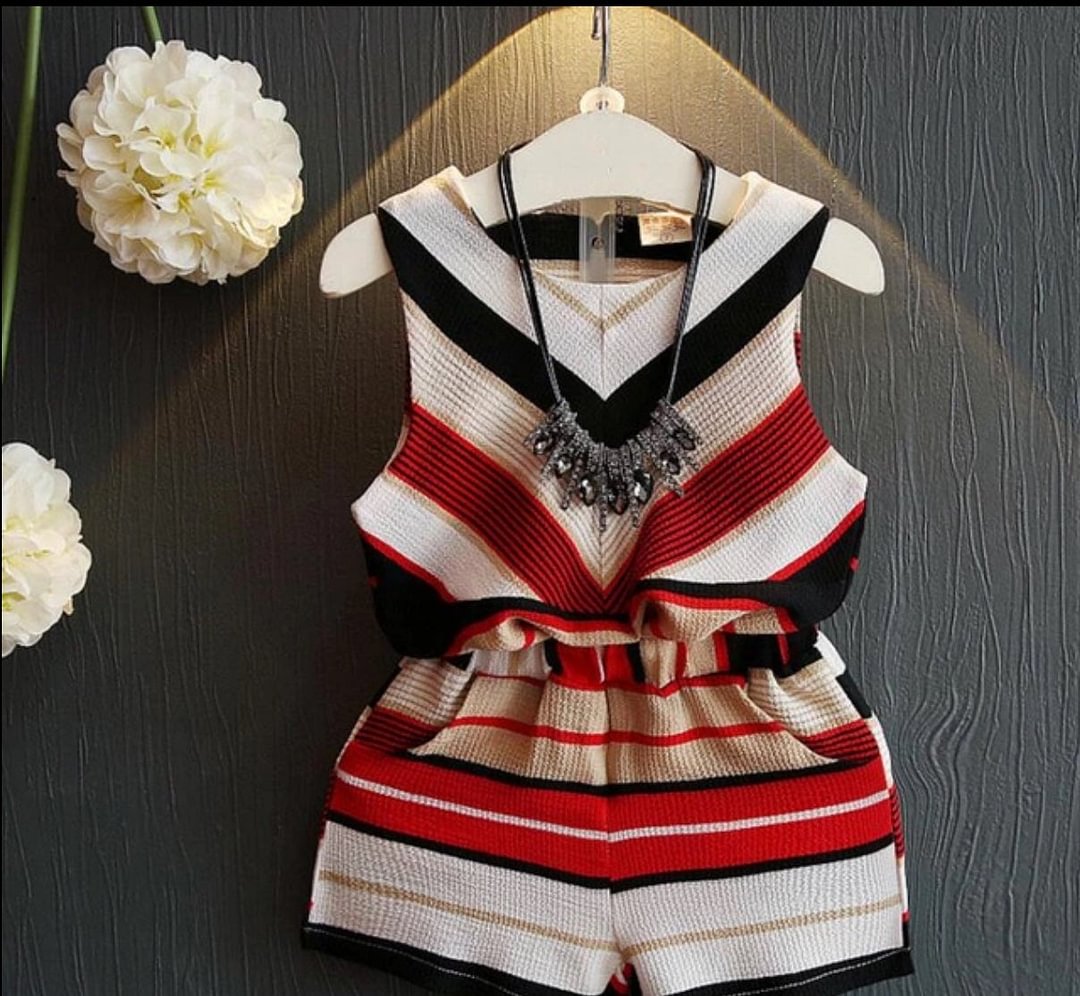 Lovely Girls Striped Sleeveless Blouse Tops Short Pants