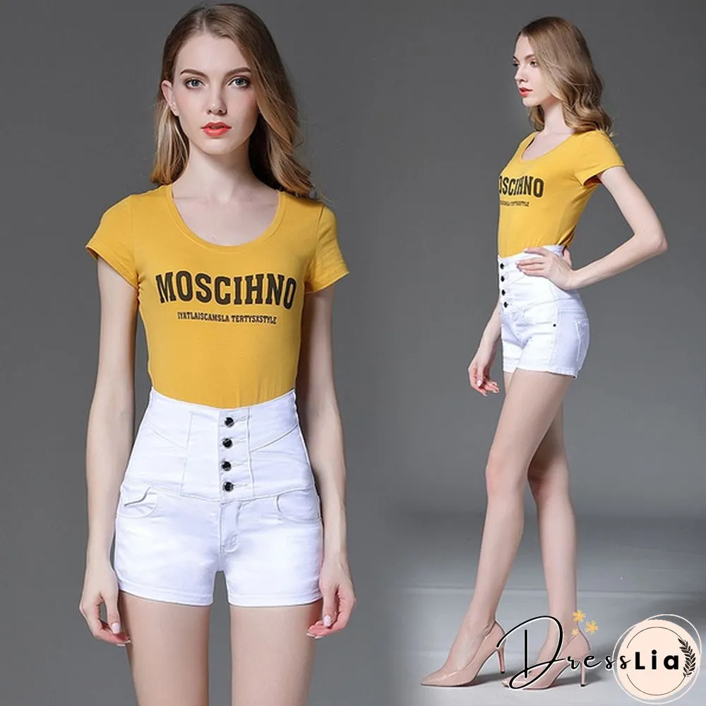 Brand Women Denim Shorts High Waist Slim Plus Size Multi-button Shorts