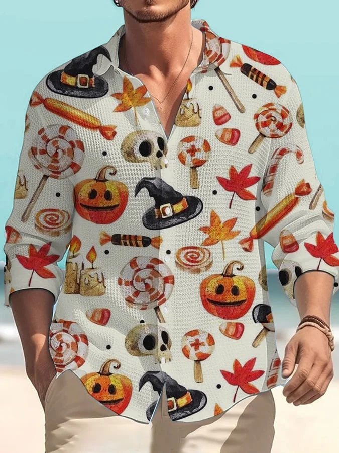 Chic Casual Waffle Halloween Print Shirt
