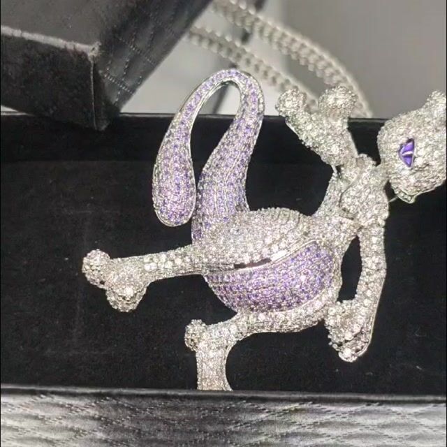 Anime Mewtwo Gold/Silver Iced Out CZ Stone Pendants
