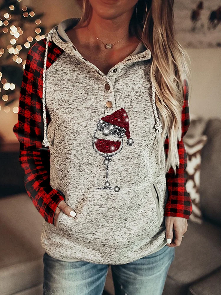 Merry Christmas Wine Glass Print Sweatshirt
