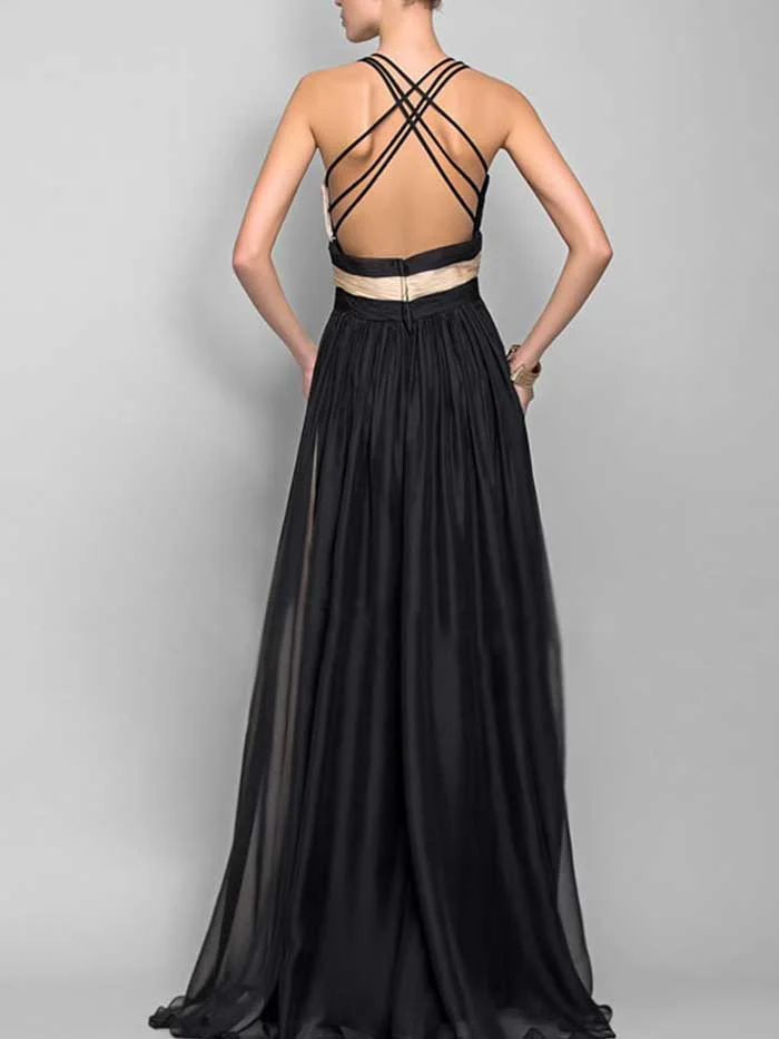 Summer V-neck halter sexy contrast color slim dress