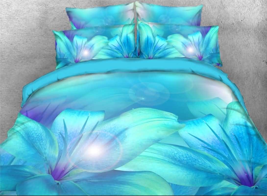 Light Blue Lily 3D Printed Floral Bedding Set/Duvet Cover Set/Comforter Set