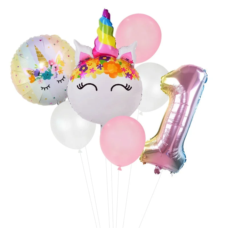 Rainbow Unicorn Balloon Number Foil Globos Kids Girl 1st Unicorn Birthday Party Decoration Supplies Baby Shower Favors Toy Gift