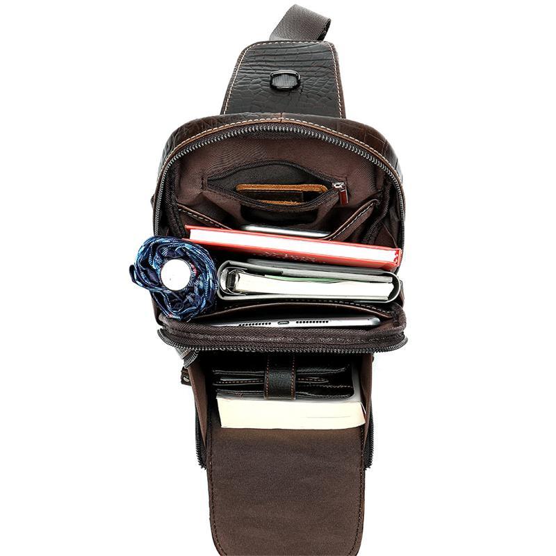 Casual Large-Capacity Leather Crocodile Pattern Zipper Anti-Theft Chest Bag Crossbody Bag