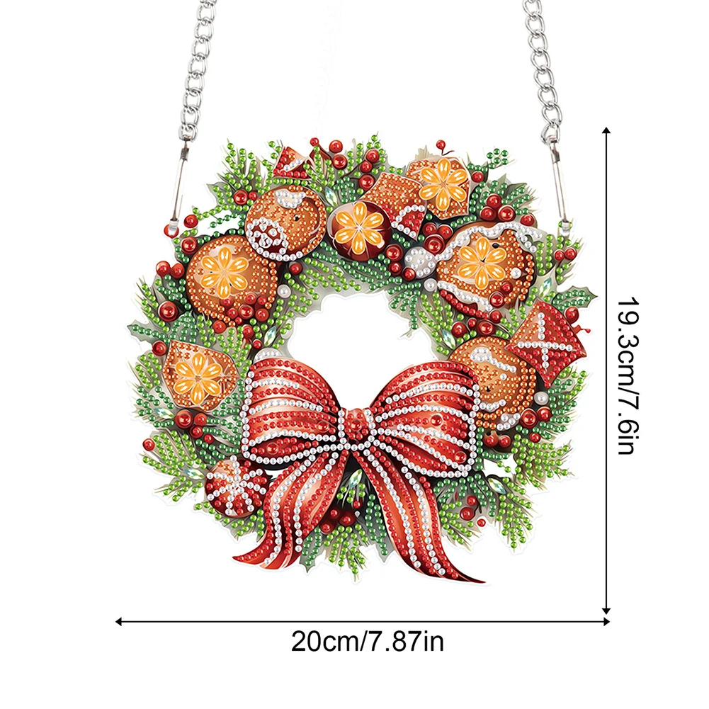 DIY Christmas Wreath Acrylic Special Shaped+Round Diamond Painting Wreath Ornament for Xmas Wall Decor