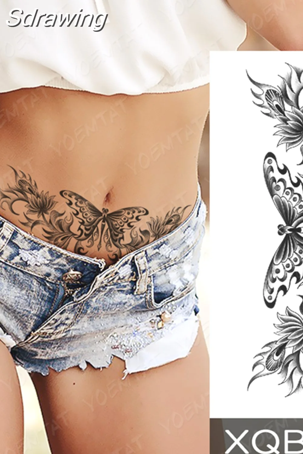 Sdrawing Temporary Tattoo Sticker Butterfly Flower Totem Flash Tatto Y2k Style Body Art Arm Leg Waist Fake Tatoo Men Women